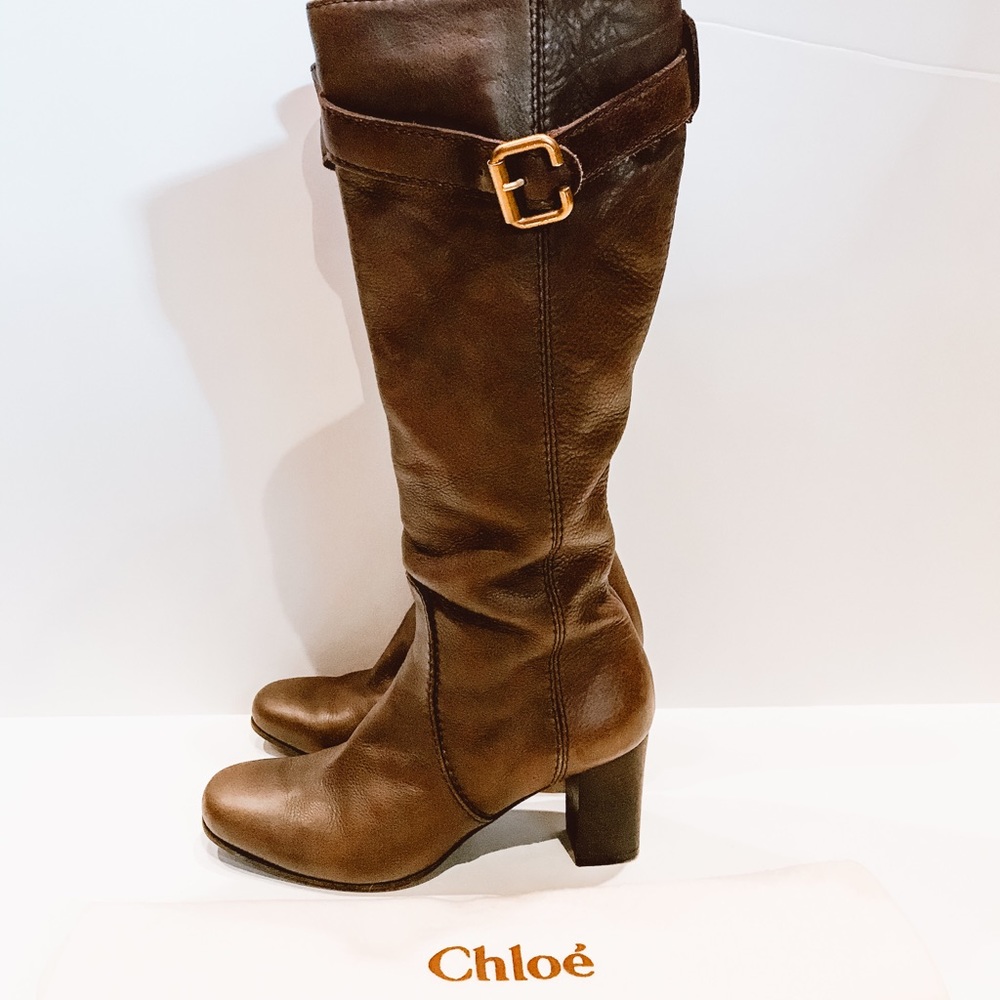 Chloe knee high leather zip up heeled boots